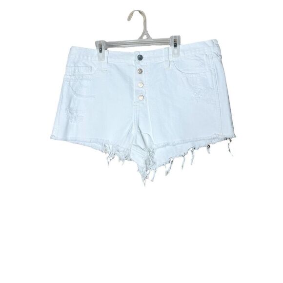 Hollister High Rise Distressed Raw Frayed Hem White Short Short Size 32 NWT - Picture 1 of 11